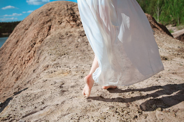 girl dress white legs running spring light - Foto, Bild