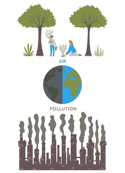 大気汚染。エコロジー問題のコンセプトです。工場では、環境を汚染します。ベクトル図 - ベクター画像