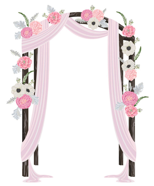Красива весільна арка з квітами, листям і гілками. Вінтажний квітковий дизайн. Векторні ілюстрації в акварельному стилі
 - Вектор, зображення