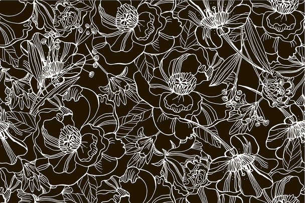 schwarz-weißes nahtloses Muster mit schönem Hahnenfuß und M - Vektor, Bild