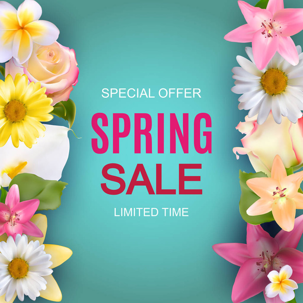 Spring Sale Cute Background with Colorful Flower Elements. Vector Illustration - Vettoriali, immagini