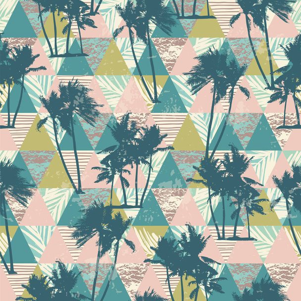 Seamless exotic pattern with tropical palms and geometric background. - Вектор,изображение