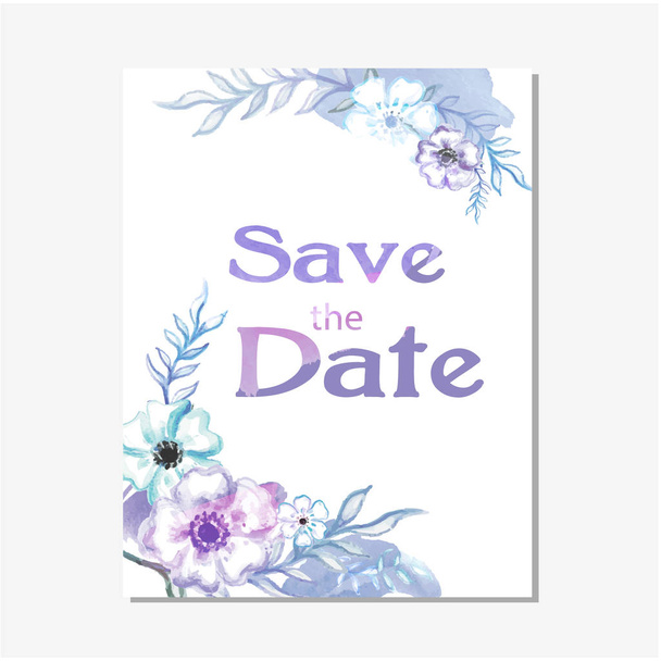 Save The Date Purple Floral White Background Vector Image - Вектор,изображение