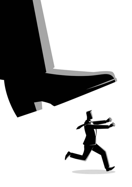 Επιχειρηματίας τρέχει από γιγαντιαία πόδι - Διάνυσμα, εικόνα