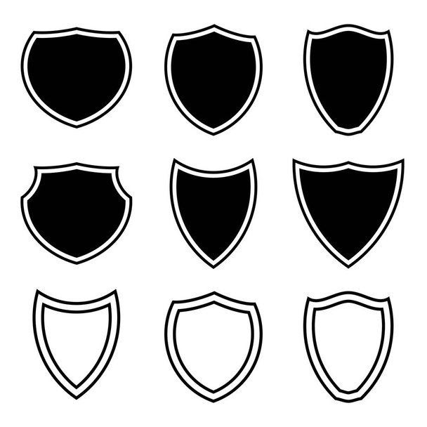 Zwarte eenvoudige wapen of shield vector pictogrammen instellen geïsoleerd op witte achtergrond - Vector, afbeelding