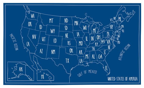 Doodle Blueprint Map of North America - Vector, Image