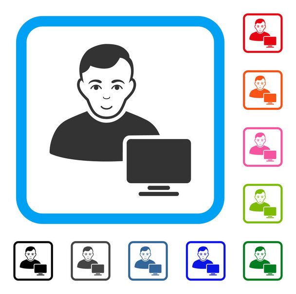 Computer Administrator Framed Joyful Icon - Vector, Image