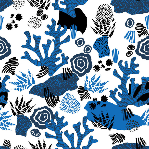 Vector sea seamless pattern with hand drawn textures - Vektori, kuva