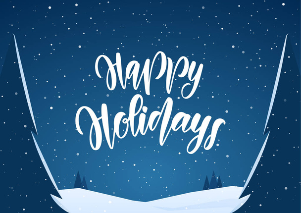 Vector handwritten lettering of Happy Holidays on snowy winter background - Вектор,изображение