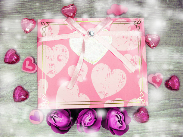 Herzen und Rosenblumen Grußkarte Valentinstag Liebe holid - Foto, Bild