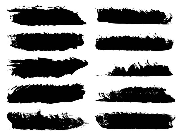 Sanatsal grungy siyah boya el kümesi üzerinde beyaz izole yaratıcı fırça darbeleri yapılan. - Fotoğraf, Görsel
