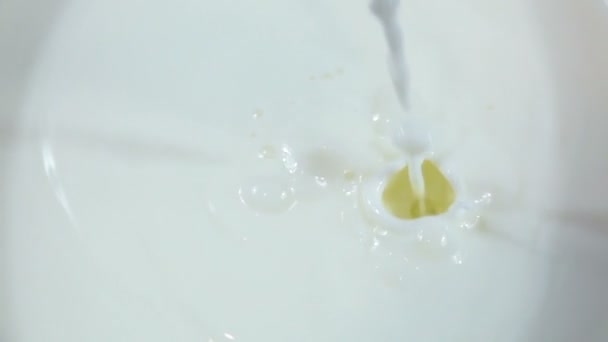 Wylewanie świeżego mleka do czystego naczynia w zwolnionym tempie - Materiał filmowy, wideo