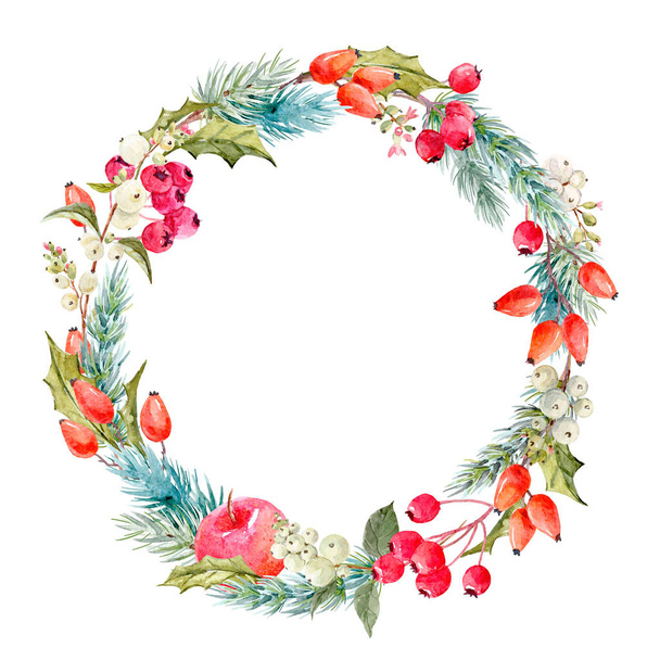 Watercolor winter christmas floral wreath - Valokuva, kuva