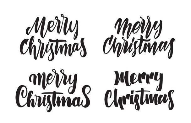 Набор рукописных надписей счастливого Рождества. Типографический дизайн для поздравительных открыток
 - Вектор,изображение