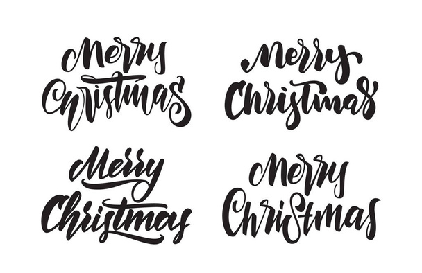 Készlet kézírásos kalligrafikus típusú betűkkel, boldog karácsonyt. Tipográfiai tervezés üdvözlőkártyák - Vektor, kép