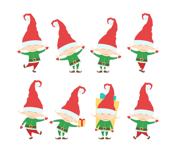 Set of Funny christmas santa claus elf. Cartoon characters isolated on white background. - Vector, Image