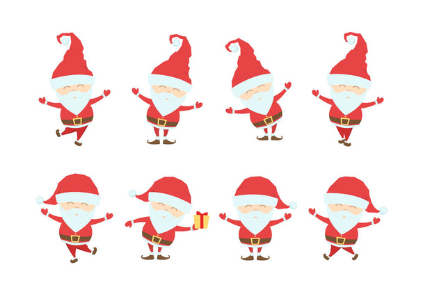 Set of Funny christmas santa claus. Cartoon characters isolated on white background. - Vector, Image