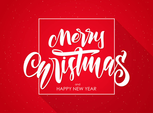 Hand type lettering of Merry Christmas and Happy New Year on red background - Vector, Image
