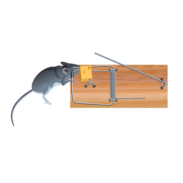 Mouse in a mousetrap - Vektori, kuva