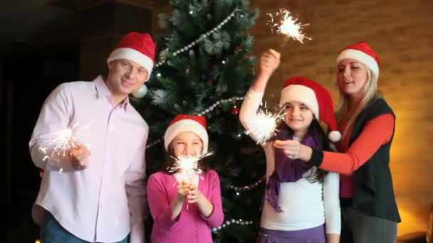 Family with sparklers - Filmati, video