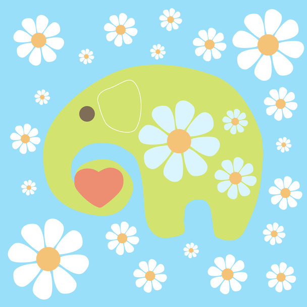 Vector background with elephant and flowers. - Vector, Image