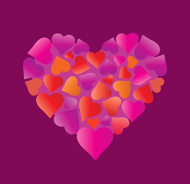 Big beautiful heart made of hearts. - Vector, Image