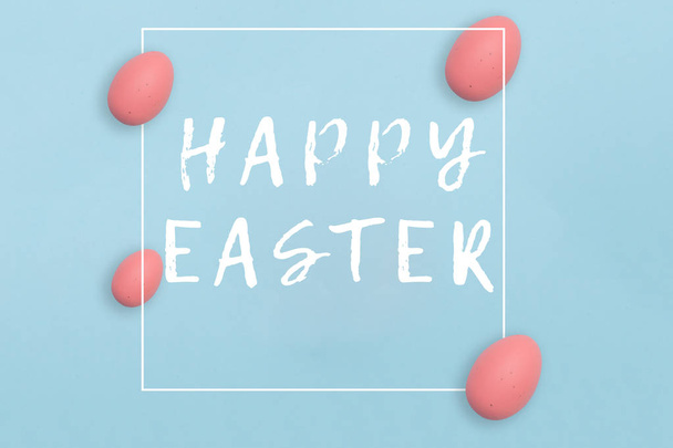 Easter eggs and text on pastel color background - Foto, Bild