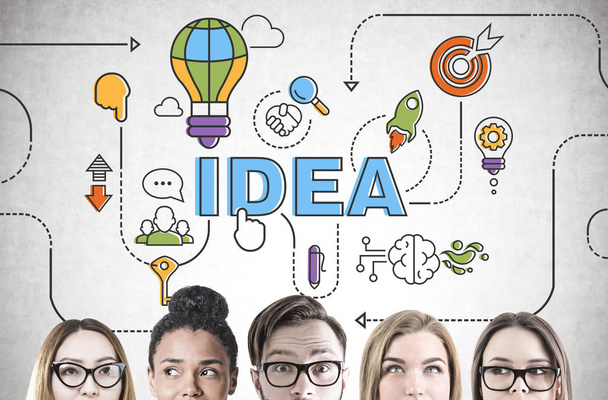 Diverse business team brainstorming, head, idea - Photo, Image
