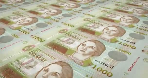 Банкноти тисячу уругвайський песо Уругваю, готівку гроші, петля - Кадри, відео