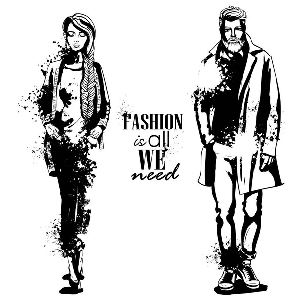 Vector woman and man fashion models - Vector, Image