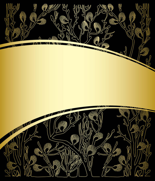 gold and black background with floral pattern - vector - Вектор,изображение