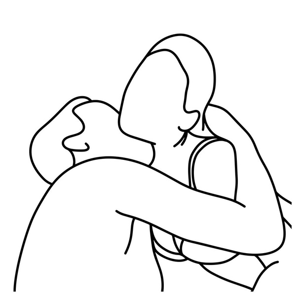 contour mari embrasser sa femme sur son cou vecteur illustration croquis à la main dessiné avec des lignes noires, isolé sur fond blanc
 - Vecteur, image