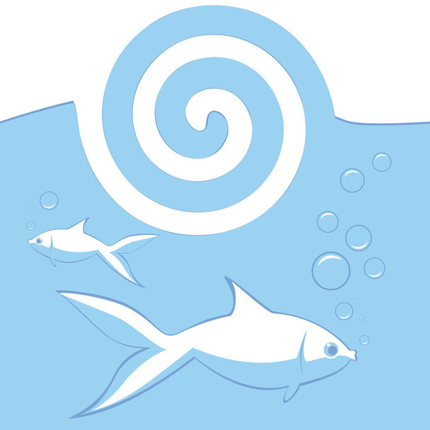 Vector blue background with fishes. - Vector, imagen