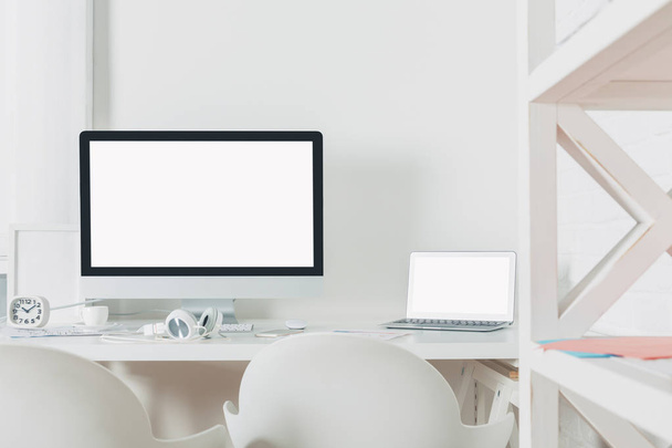 Stylish workspace with empty laptop screen - Photo, Image