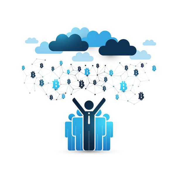 Cloud Computing koncepcji projektu z Happy biznesmenów i ikony - cyfrowa sieć połączeń, technologia tło - Wektor, obraz