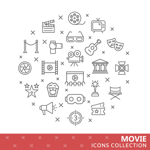 Collection of movie thin line icons - Vector, Image