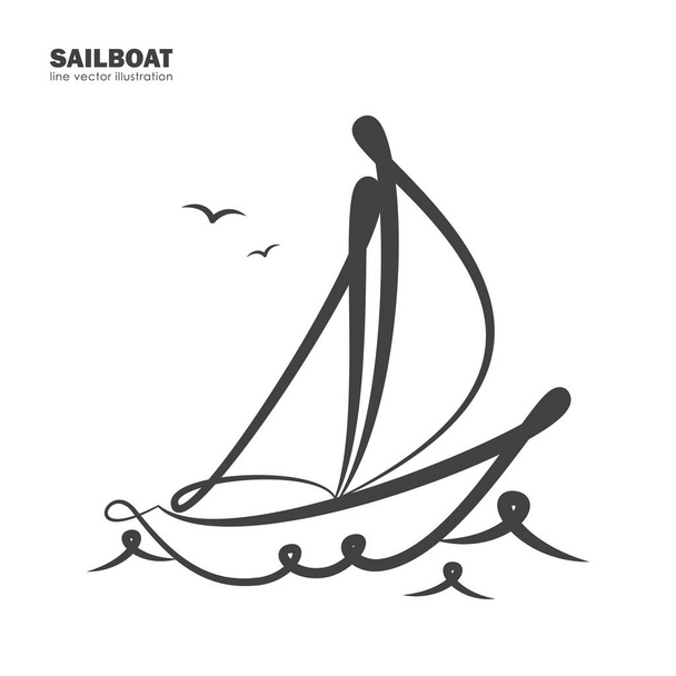 Isolated sailboat on white background. Line design. - Вектор,изображение