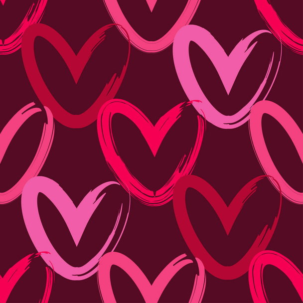 Seamless background with decorative hearts. Valentine's day. Ink drawing. Textile rapport. - Вектор,изображение