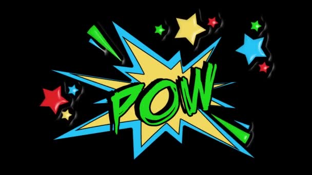 Comic strip speech bubble cartoon animation, with the message pow. Green text, yellow shape, alpha channel - Кадры, видео