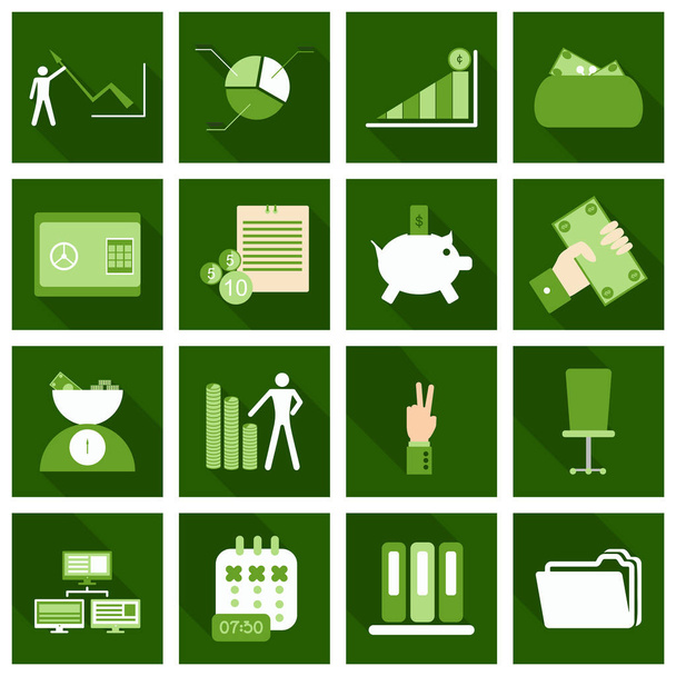 Set of business simple icons. Economic concept in flat style with long shadow - Vektor, obrázek