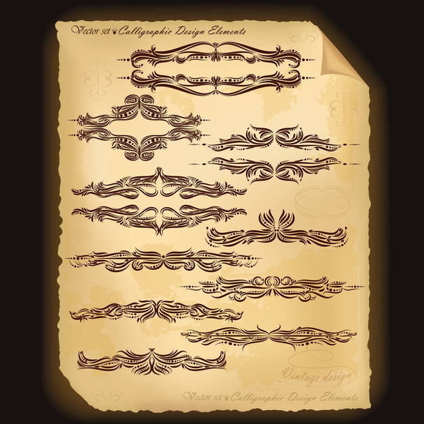 Vintage frames and decorative ornaments on an old sheet of paper - Vector, Image