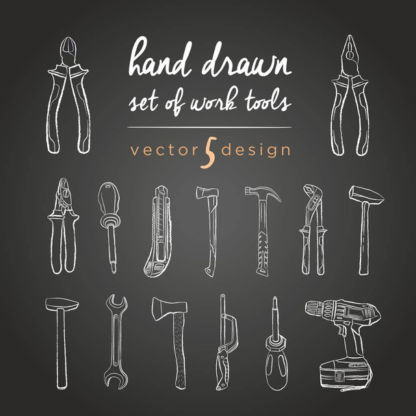 DIY tools. Vector set handgetekende werk tools. Extra reparatie pictogrammen voor werk - Vector, afbeelding