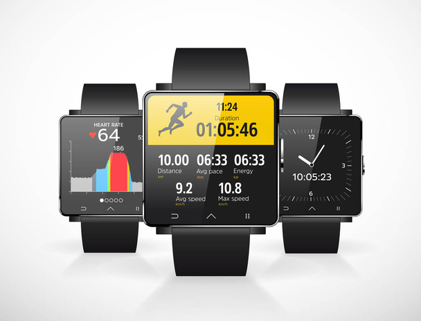 Sport smartwatch for runners - mobile application - Vetor, Imagem