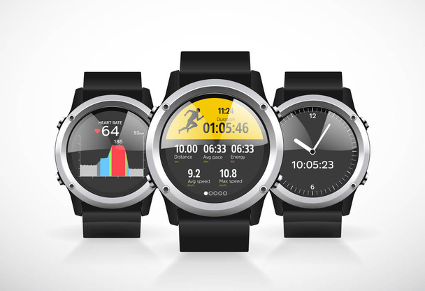 Sport smartwatch for runners - mobile application - Vetor, Imagem