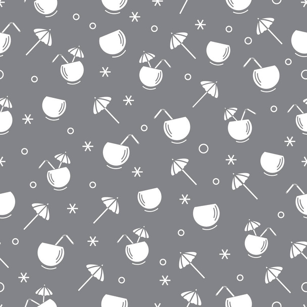 Cute seamless pattern with cocktail in half coconut, tube and um - Вектор, зображення
