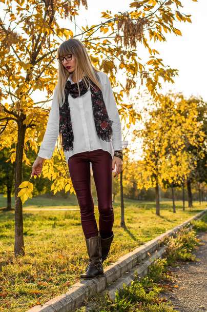 girl walking in the park in autumn - Foto, Imagem