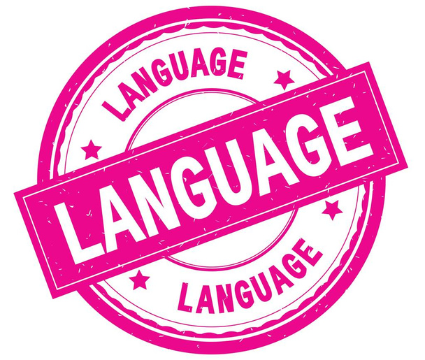 LANGUAGE , written text on pink round rubber stamp. - Fotoğraf, Görsel