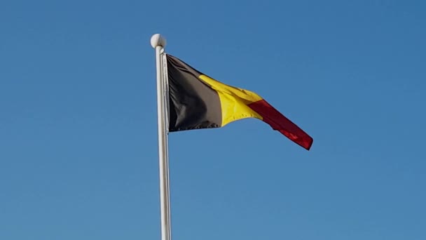 België vlag zwaaien in de lucht van Zuid-Korea / België vlag wapperend in de lucht van Zuid-Korea. De Xxiii Olympic Winter Games zal worden gehouden voor 17 dagen vanaf 9 tot 25 februari 2018 in Pyeongchang (niet Pyeongyang), Gangwon Province, de Republiek Korea. Dus - Video