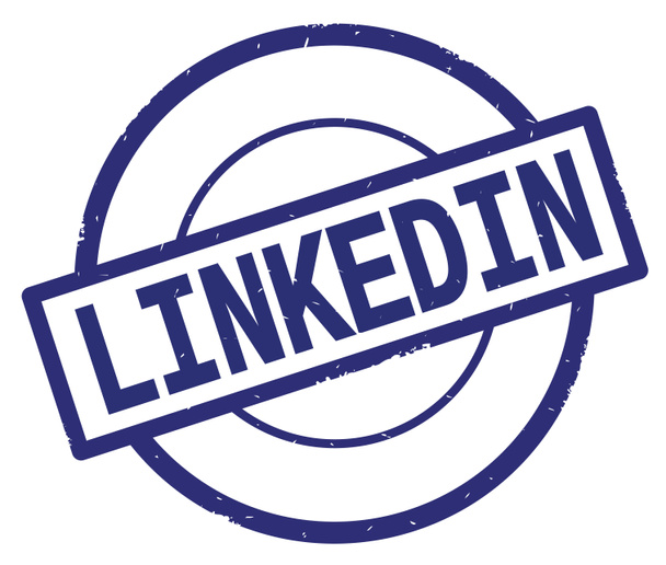 LinkedIn tekst, geschreven op blauwe eenvoudige cirkel stempel. - Foto, afbeelding