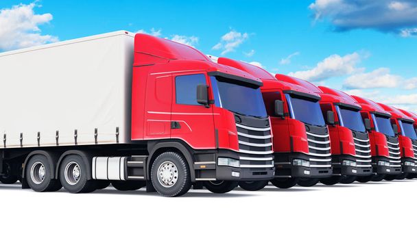 Wiersz z pojazdów ciężarowych przeciw błękitne niebo - Zdjęcie, obraz